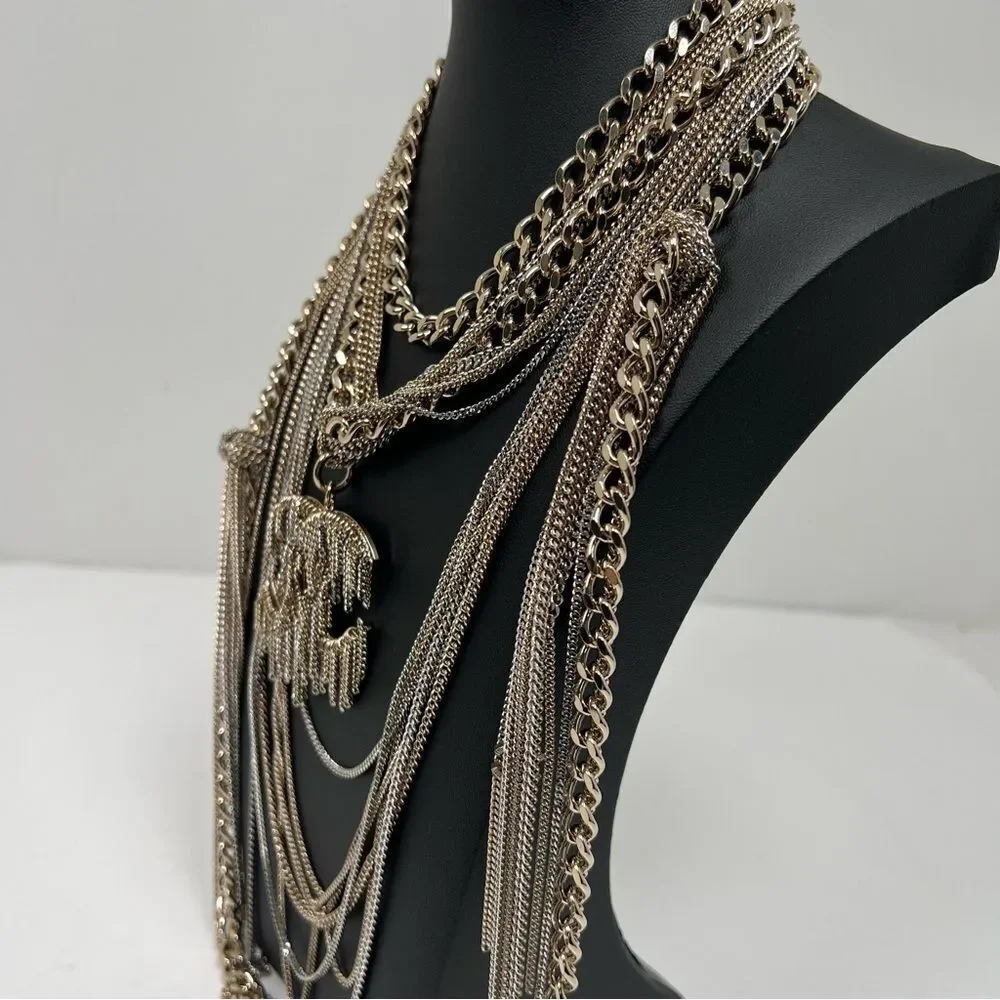 Chanel CC Multilayer  Metal Necklace Choker With Box